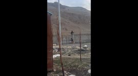 Dog barks at bears trying to cross fence in Tibet, China