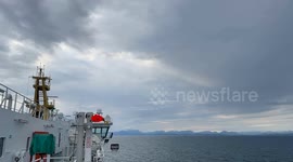 Hyperlapse sailing through sea surrounding Outer Hebrides where Russian spy ship recently detected and escorted by Royal Navy warships