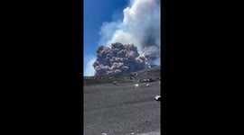 Massive volcanic flow from the crater of Mount Etna, Italy