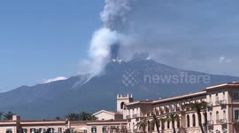 Italy: Massive volcanic flow from the crater of Mount Etna, Italy