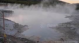 Black Diamond Pool erupts in the Yellowstone National Park