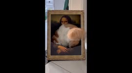 Cat perfectly poses inside Mona Lisa frame in Beijing, China