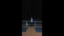 Impressive long-distance cast with colorful fishing line in Liaoning, China