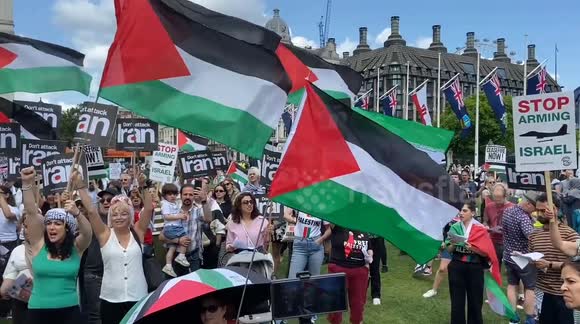 Protest in London against Israel bombing Iran and in support of Palestine
