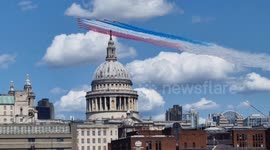 The Red Arrows soar over St Paul's Cathedral during Trooping the Colour flypast