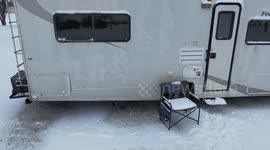 Drone footage of RV/Motorhome in the snow