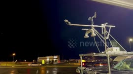 US: Branched lightning flashes across night sky in Hardin