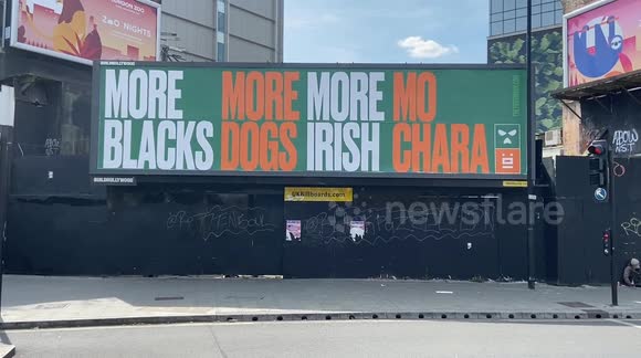 A billboard in support of Kneecap member Mo Chara appears in Lambeth