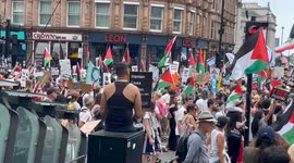Protestor march in Central London against military action in Iran and Gaza. Taken in central London.