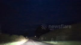 Silent heat lightning storm spotted on a drive through the countryside North East England in pitch darkness.