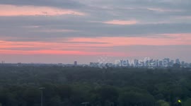 Red Morning Sky Over Fresh Pond as Heatwave Begins in Cambridge