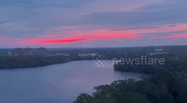 Red Morning Sky Over Fresh Pond as Heatwave Begins in Cambridge 2