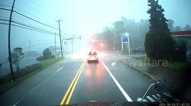 Tractor Trailer Gets Turned on its Side by Tornado in Pennsylvania