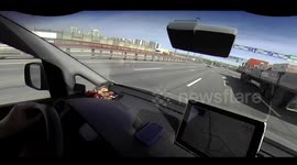 Car Slams Into Truck Trying to Fit Through Tight Gap