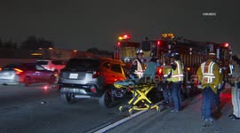 US, Los Angeles: Claremont Car Rear Ends Fire Truck on 10 Freeway Fatal