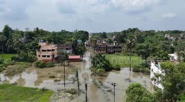 India: An aerial view of a flooded village in Ghatal