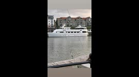 White yacht in Bristol water front.