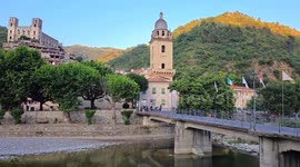 Italy: Blue Hour Atmosphere in ligurian Village  Dolceacqua, Italy