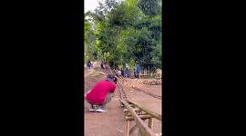 Passengers hilariously fall from homemade bamboo rollercoaster