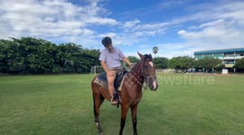 Schoolboy impresses his classmates by riding horse to lessons every day