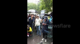 US: Organizer with her bullhorn at the No Kings Rally