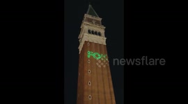 ‘No Space For Bezos’ Projected With Laser On Venice Building