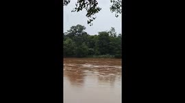 A breathtaking view of the Tunga River in Hariharapura as it swells with monsoon runoff