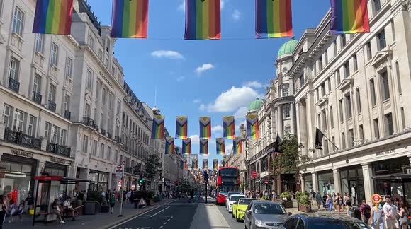 Pride flags adorn Regent Street in London for Pride Month