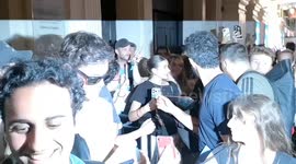 Pedro Pascal mobbed by frantic fans as he departs the Evita press night in London