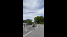 Bike ride interrupted when dog on the go has fast flying dookie drama