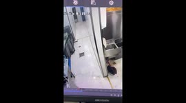 Fast food worker slips on wet floor spilling juice in bucket on himself