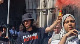 Police arrest Palestine protester with smoke flare outside the Royal Courts of Justice