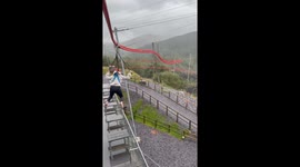 Girl's comical ziplining journey features spinning thrills and wild twists
