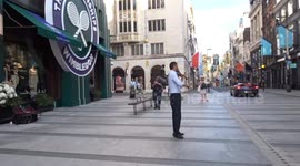 Bond Street to live violin with Art in Mayfair installation by Anselm Kiefer and Wimbledon Logo 2025