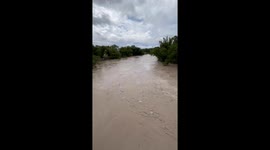Overflowing Lampasas River in Maxdale, Texas, USA