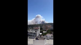 Forest fire in Rafina area seen from Athens, Greece