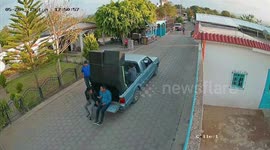 Man falls while trying to sit on pickup during parade in Guatemala