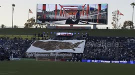 Banner in support of immigrants is displayed prior to the regular season MLS match between the LA Galaxy and the Vancouver Whitecaps