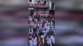 Bulls Charge Through Packed Streets During Second Run Of Sanfermines 2025