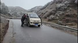 The Van Skids Downhill