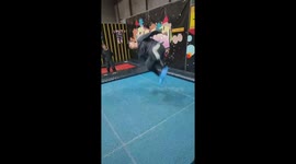 A Man Performs a Somersault on the Trampoline