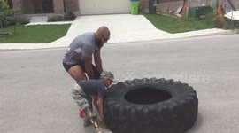 10 Year Old Amputee and Wounded Marine workingout