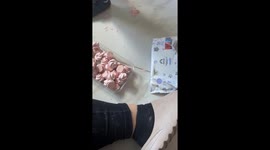 Little boy stands on meringues and takes an unexpected tumble in the kitchen