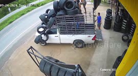 Load of Tires Spills Onto Road