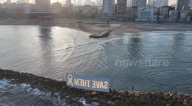 Israel: DRONE - Activists demand hostage deal with Gaza in protest outside U.S. Consulate in Tel Aviv