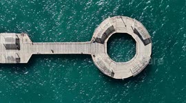 Wooden pier on the beach at Kino Bay in the municipality of Hermosillo, part of the Gulf of California, also known as the Sea of Cortez or Bermejo Sea, in the central-western region of the state of Sonora, in the Sonoran Desert, and on the coast of the Se