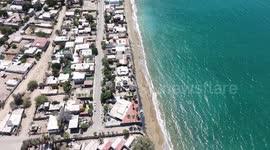 Wooden pier on the beach at Kino Bay in the municipality of Hermosillo, part of the Gulf of California, also known as the Sea of Cortez or Bermejo Sea, in the central-western region of the state of Sonora, in the Sonoran Desert, and on the coast of the Se
