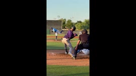 Catcher’s mitt accidentally hits batter’s face in Surprise, Arizona, USA
