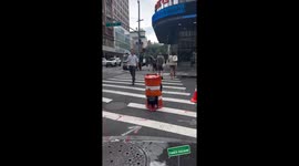 Man disguised as traffic drum pranks NYC pedestrian, sparks near showdown