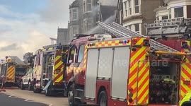 Iconic Hotel Bristol on Newquay's Narrowcliff, on fire, spectators warned of Asbestos risk.